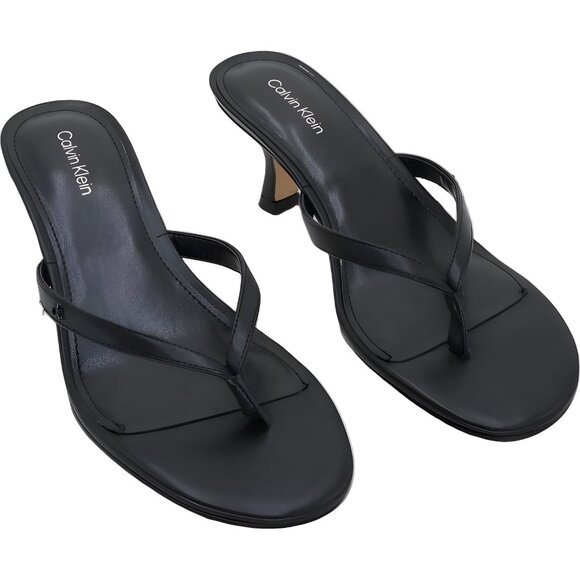 Calvin Klein Opelle Kitten Heel Thong Sandals Black Slip-On Dressy US 8M - Picture 1 of 6